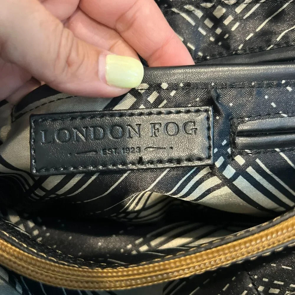 London Fog Tote Metallic Brown Leather Satchel Handbag Zip Double Handle Large - Picture 11 of 16
